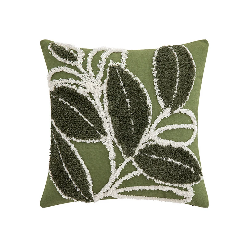 Square cushion cover with relief leaf tufting and chenille application Stornfield