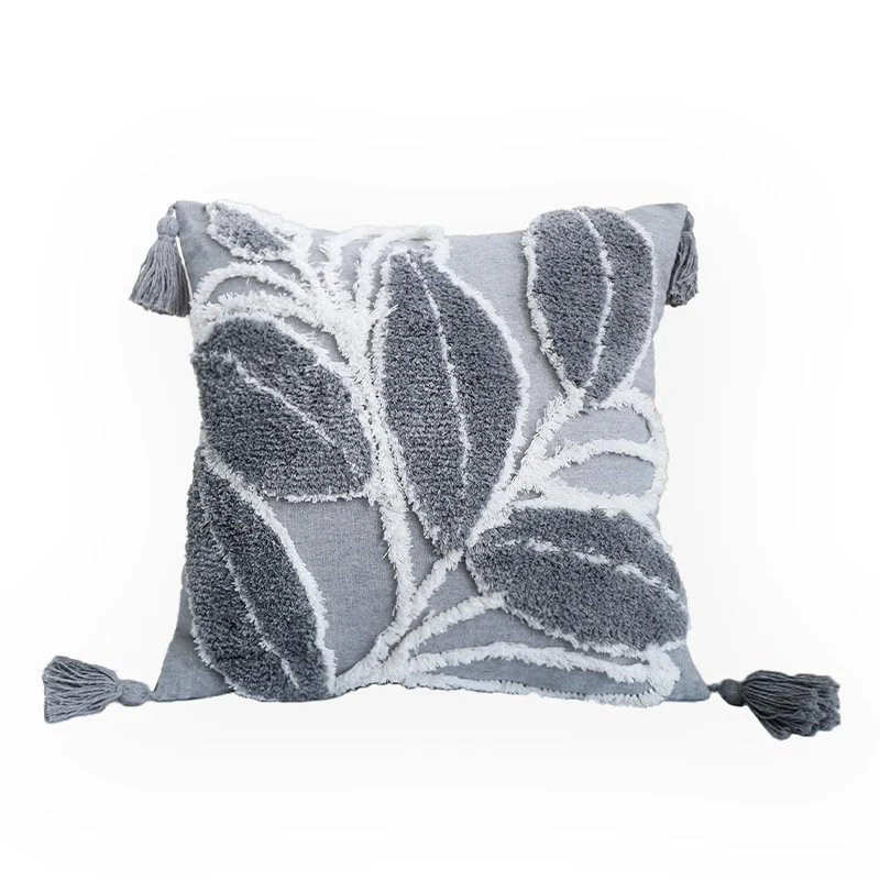 Square cushion cover with relief leaf tufting and chenille application Stornfield