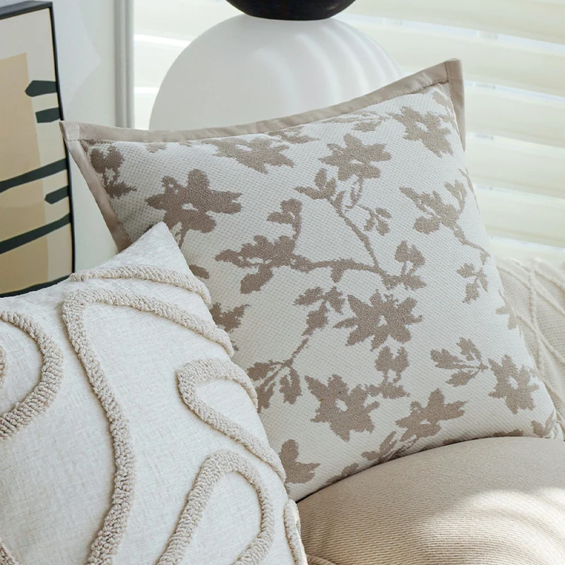 Square cushion cover with organic tuft relief and linen look Stornfield