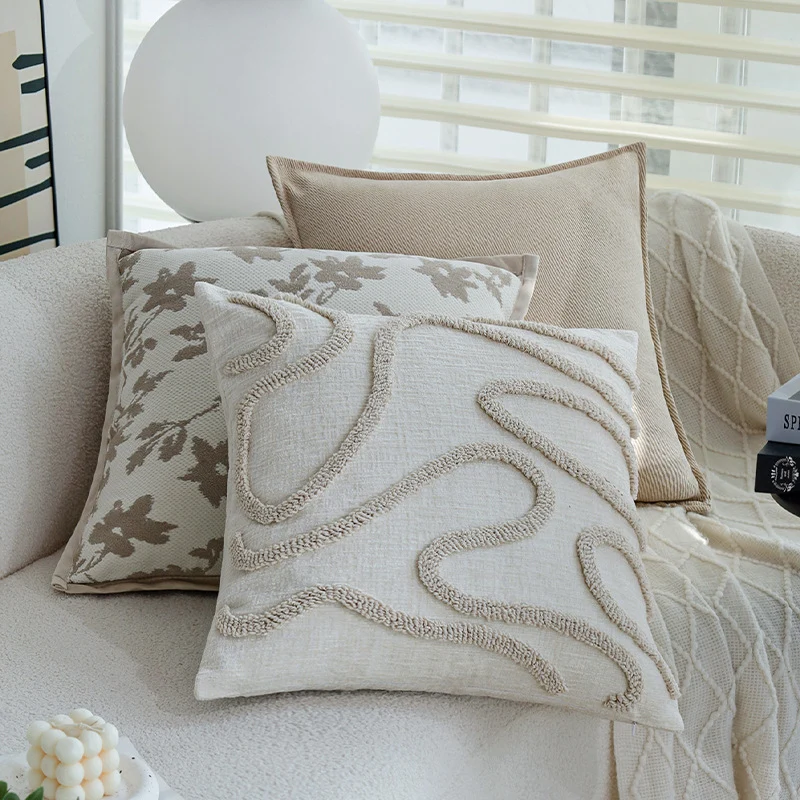 Square cushion cover with organic tuft relief and linen look Stornfield