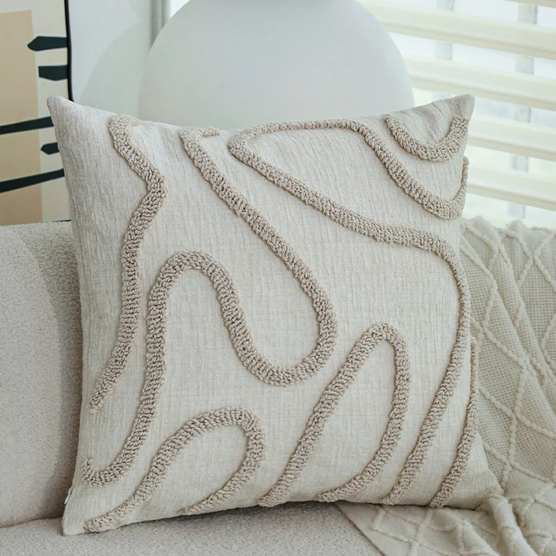 Square cushion cover with organic tuft relief and linen look Stornfield