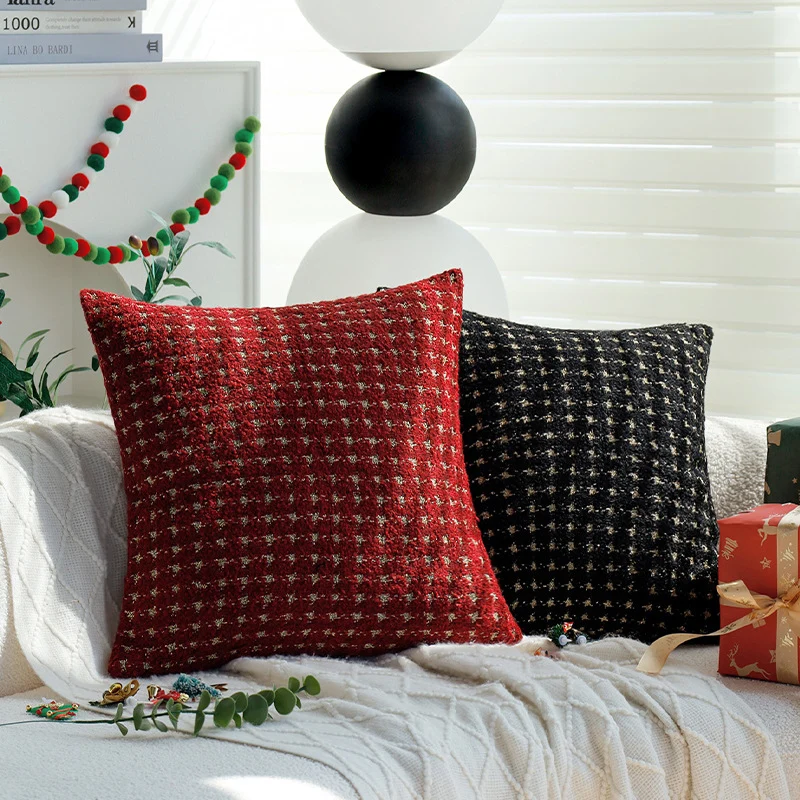 Square cushion cover with metallic houndstooth bouclé and concealed zipper Stornfield