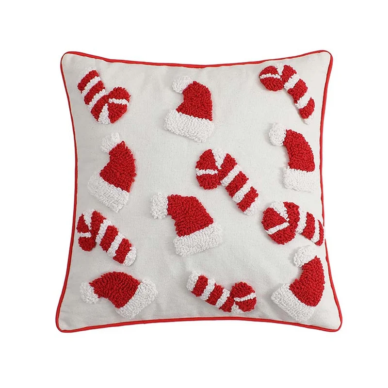 Square cushion cover with hand-tufted candy appliqués made of cotton-linen blend Stornfield