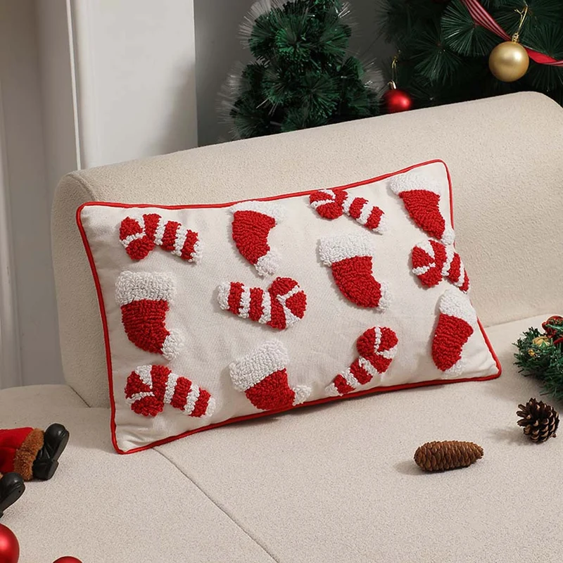 Square cushion cover with hand-tufted candy appliqués made of cotton-linen blend Stornfield