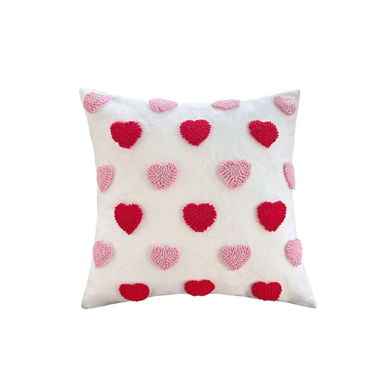 Square cushion cover with hand-tufted 3D heart relief and sturdy canvas quality Stornfield