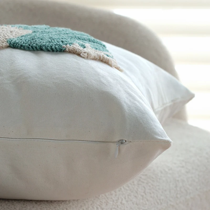 Square cushion cover with hand-tufted coral relief and soft cotton-linen blend Stornfield