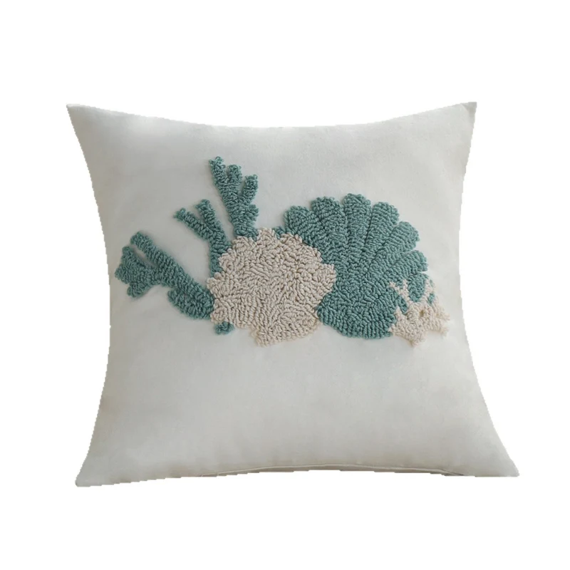 Square cushion cover with hand-tufted coral relief and soft cotton-linen blend Stornfield