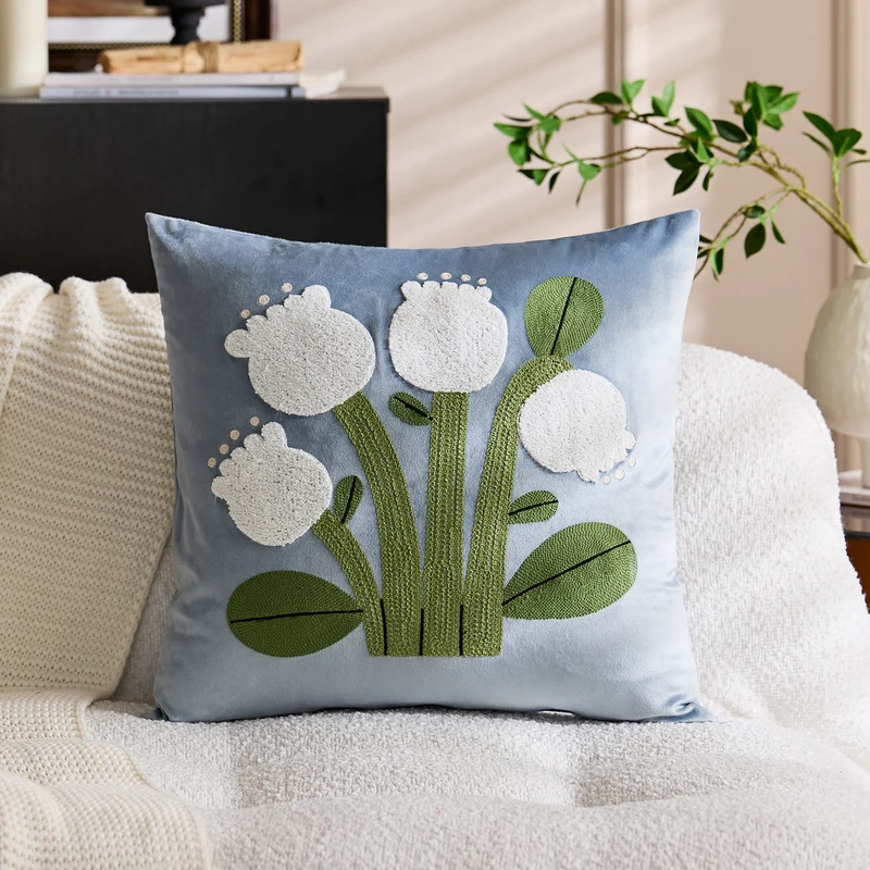 Quadratisches Samt-Applikations-Tufted Floral Akzent-Wurfkissen