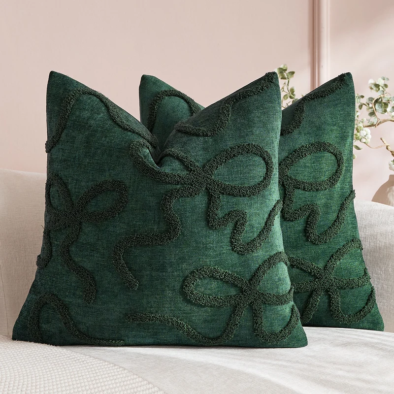 Quadratisches, strukturiertes Loop-Appliqué-Leinen-Mischkissenbezug
