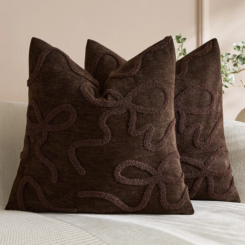 Quadratisches, strukturiertes Loop-Appliqué-Leinen-Mischkissenbezug