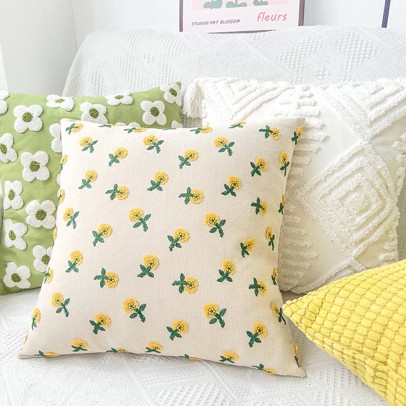 Square decorative cushion cover with hand-tufted flower tufting Stornfield