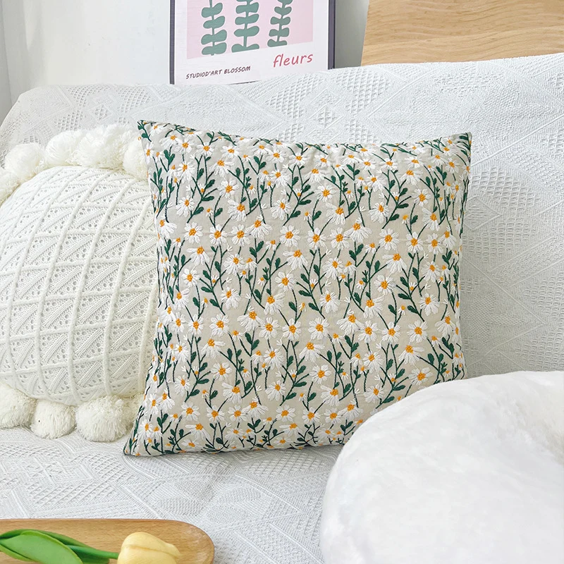Square decorative cushion cover with hand-tufted line-style applique made of cotton blend Stornfield
