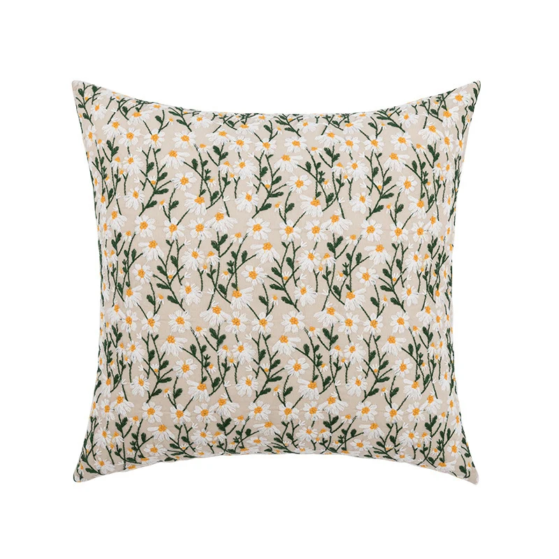 Square decorative cushion cover with hand-tufted line-style applique made of cotton blend Stornfield