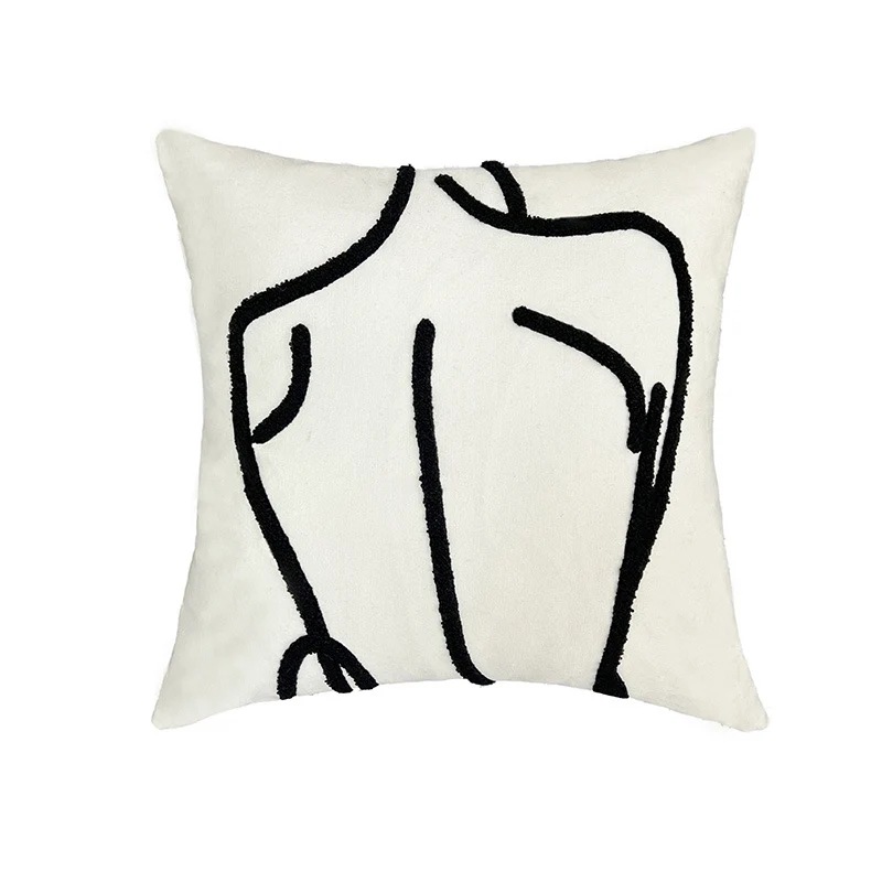 Square decorative cushion cover with hand-tufted line-style applique made of cotton blend Stornfield