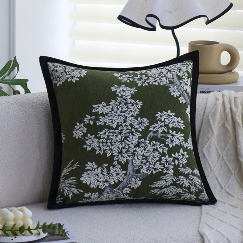 Square decorative cushion cover with hand-tufted loop appliqués made from cotton-linen mix Stornfield