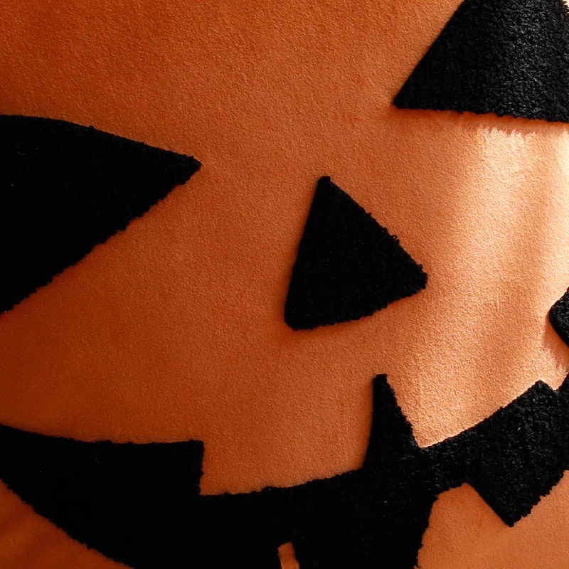 Square decorative cushion cover with hand-tufted pumpkin lantern motif made of microvelours Stornfield
