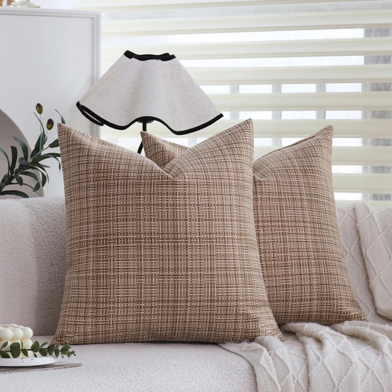 Square decorative cushion cover with woven cross texture and heavy chenille quality Stornfield