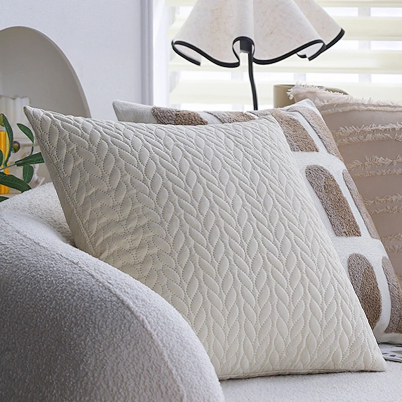 Square decorative pillow cover with tufted grid relief and tassel appliqués Stornfield