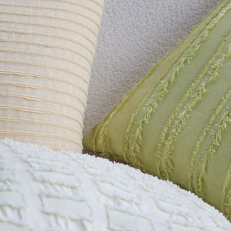 Square decorative cushion cover with padded knots and woven checkered structure Stornfield