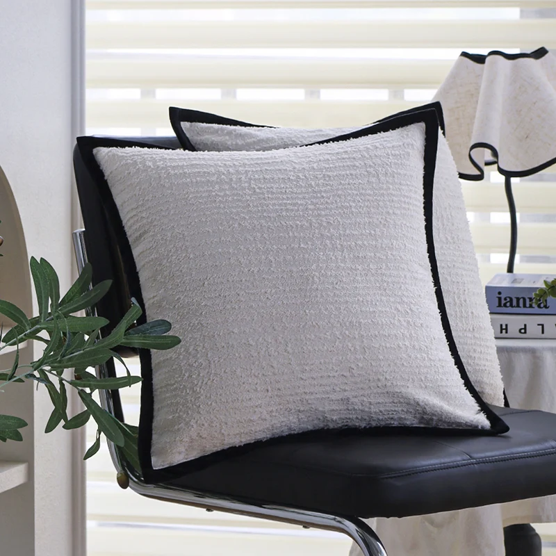 Square decorative cushion cover with geometric tufting and contrasting piping Stornfield