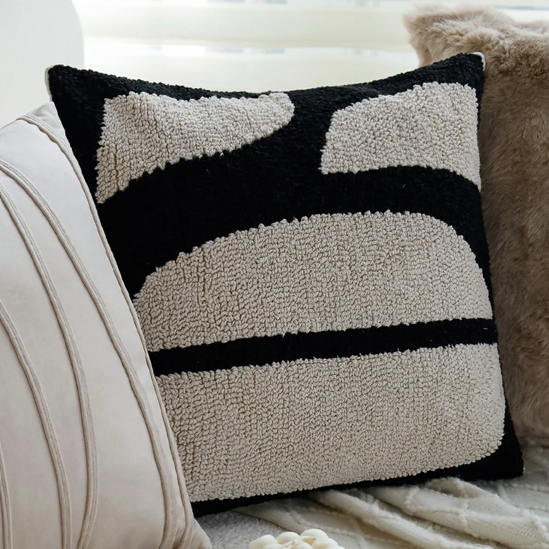 Square decorative cushion cover with geometric tufting and contrasting piping Stornfield