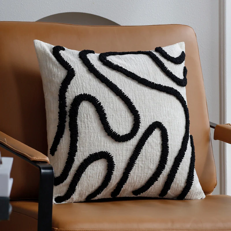Square decorative cushion cover with raised floral chenille tufting and linen look Stornfield
