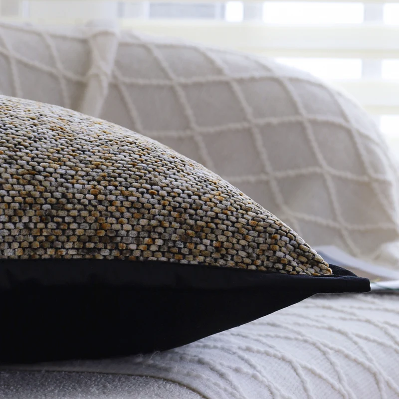 Square decorative cushion cover with dense bouclé weave structure and contrasting piping Stornfield