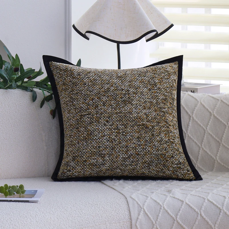 Square decorative cushion cover with dense bouclé weave structure and contrasting piping Stornfield