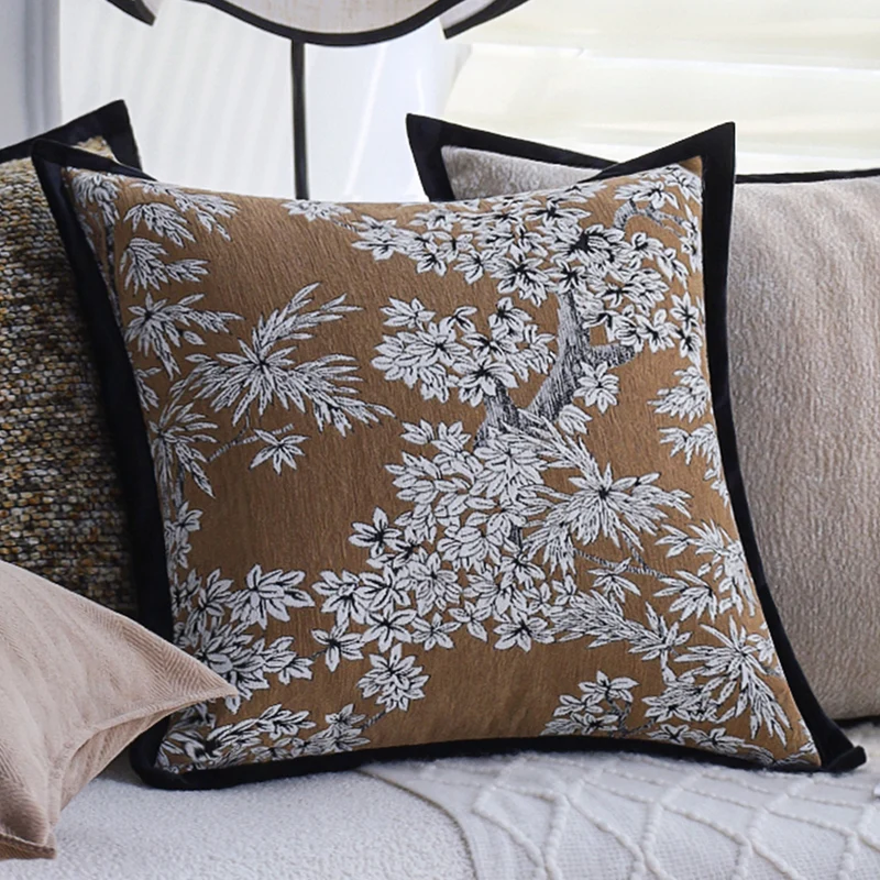 Square decorative cushion cover with dense bouclé weave structure and contrasting piping Stornfield