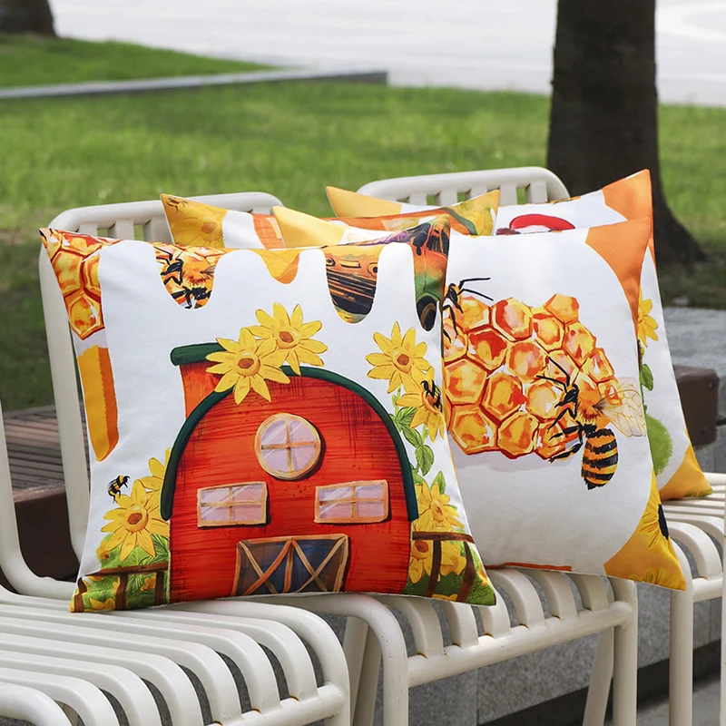 Square decorative cushion cover with detailed bee and honeycomb print Stornfield