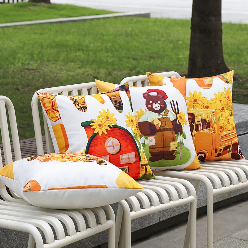 Square decorative cushion cover with detailed bee and honeycomb print Stornfield
