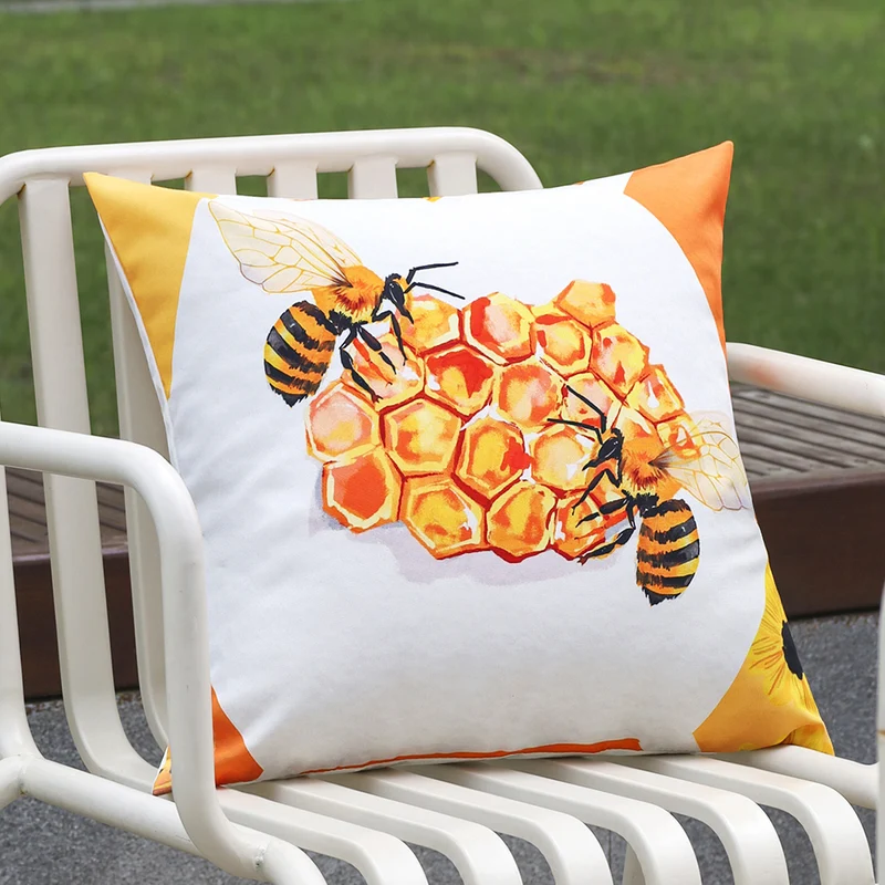 Square decorative cushion cover with detailed bee and honeycomb print Stornfield
