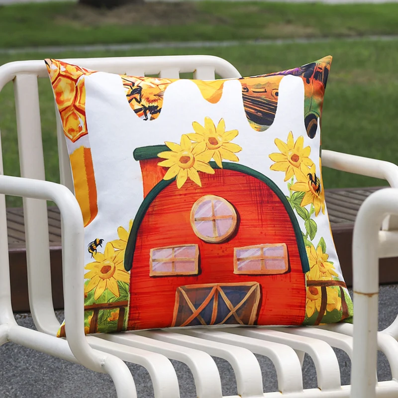 Square decorative cushion cover with detailed bee and honeycomb print Stornfield