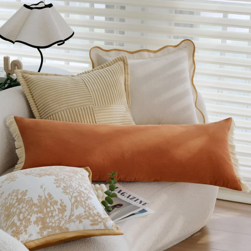 Square decorative cushion cover with cord ribbed texture and fine piping Stornfield