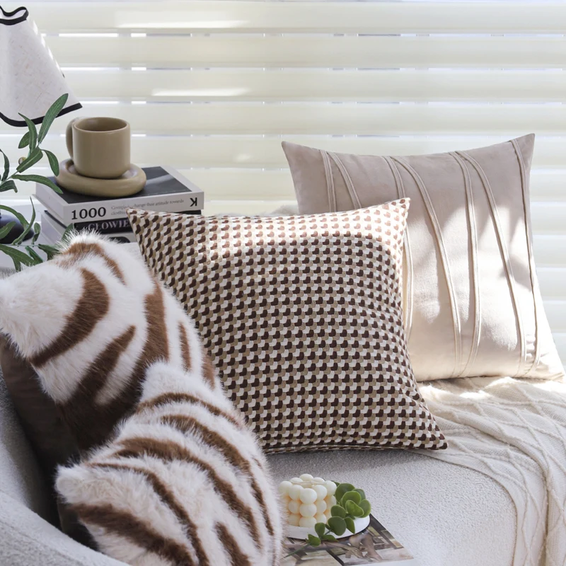 Square decorative cushion cover with 3D wave chenille and concealed zipper Stornfield