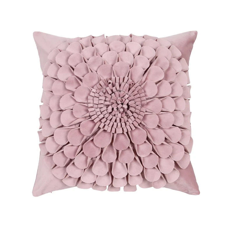 Square decorative cushion cover with 3D flower appliqué made of cotton-linen blend Stornfield
