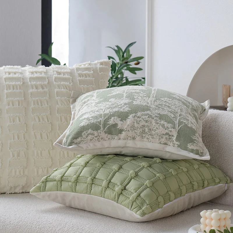 Square decorative cushion cover in Toile motif with jacquard weave structure and piped edge Stornfield