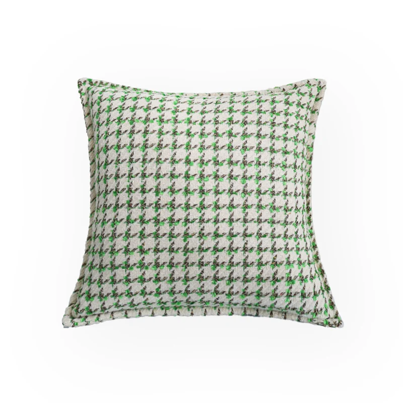 Square decorative cushion cover in fine houndstooth jacquard made of sustainable cotton-linen blend Stornfield