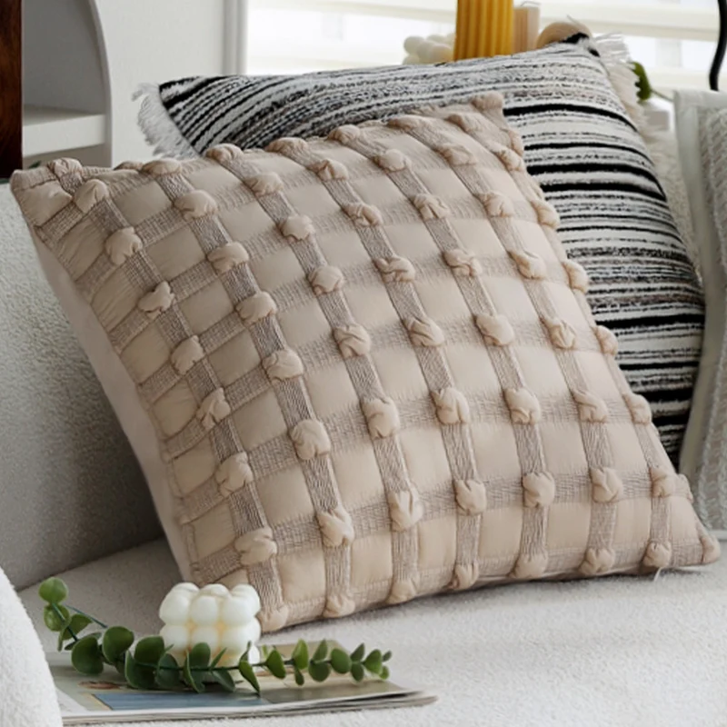Woven home decor pillow cover with fine striped texture and hand-fringed edge Stornfield