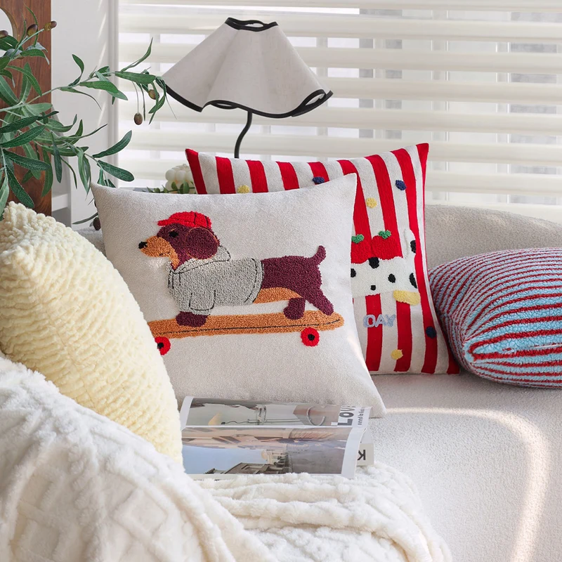 Striped tufted cushion cover with plush bouclé look and concealed zipper Stornfield
