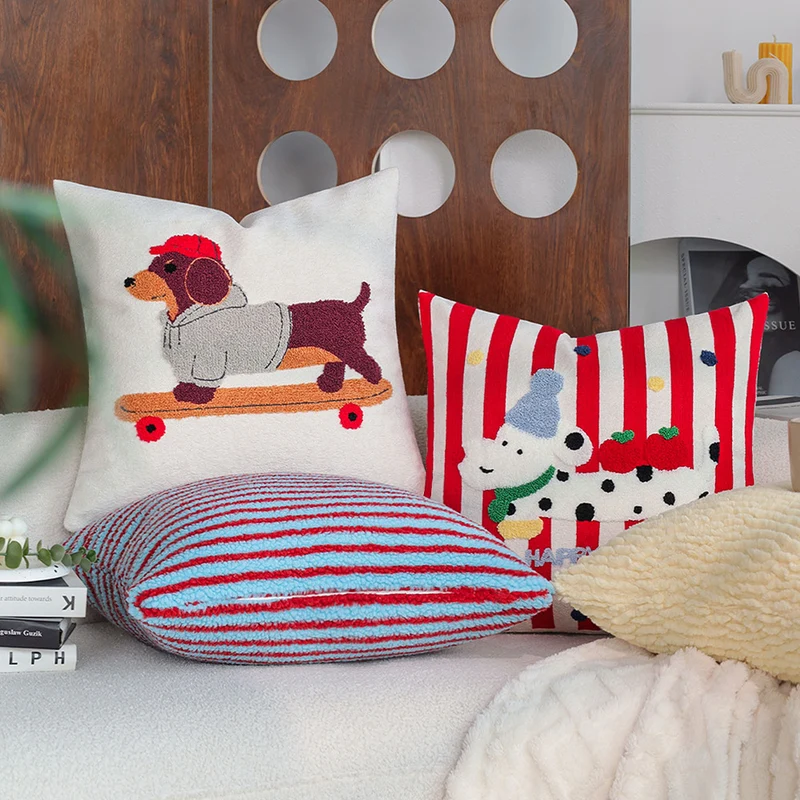 Striped tufted cushion cover with plush bouclé look and concealed zipper Stornfield