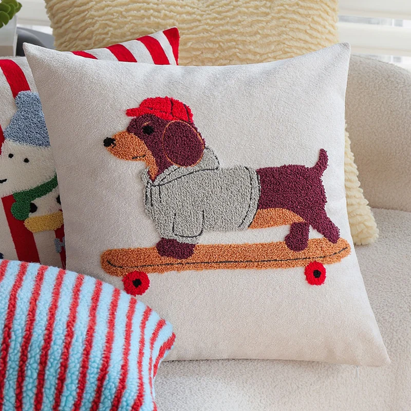 Striped tufted cushion cover with plush bouclé look and concealed zipper Stornfield