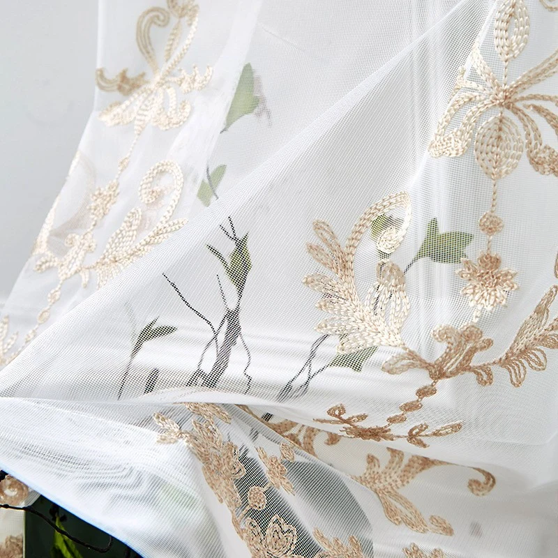 Finer embroidered voile curtain fabric with floral jacquard Stornfield
