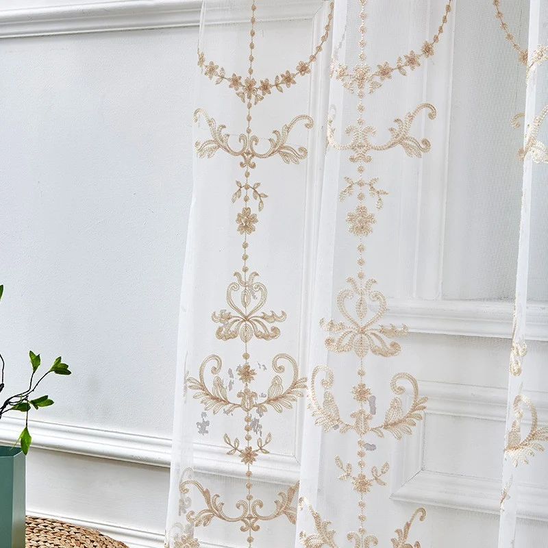 Finer embroidered voile curtain fabric with floral jacquard Stornfield