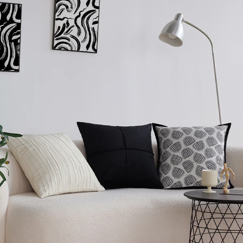 Decorative cushion with woven pumpkin motif and velvet trim Stornfield