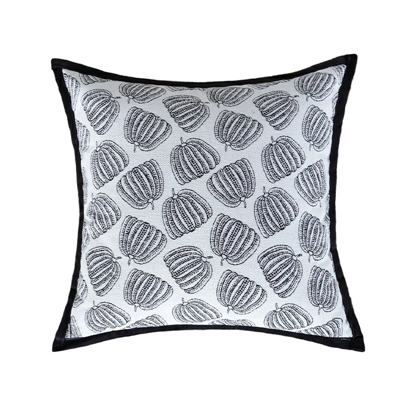 Decorative cushion with woven pumpkin motif and velvet trim Stornfield