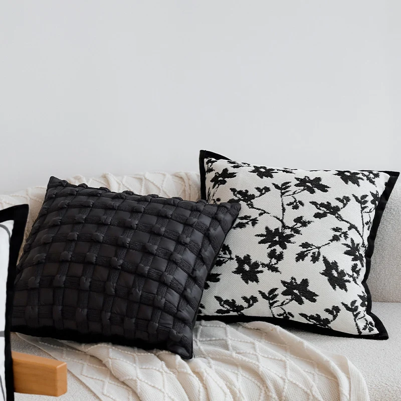Decorative cushion with fine jacquard tree print and velvet piping Stornfield