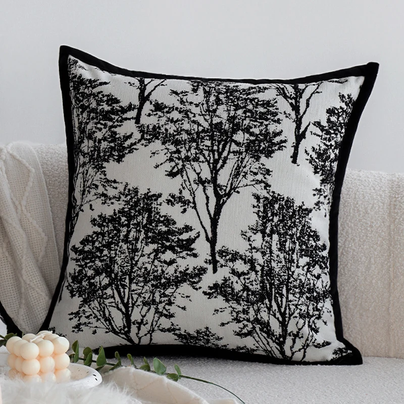 Decorative cushion with fine jacquard tree print and velvet piping Stornfield