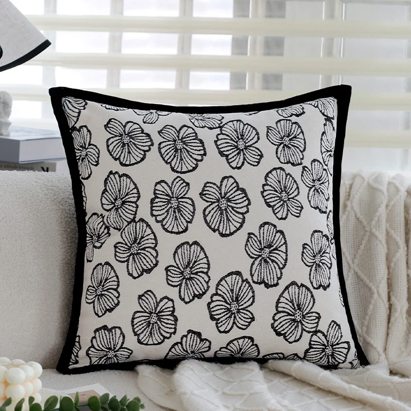 Decorative cushion with fine jacquard tree print and velvet piping Stornfield
