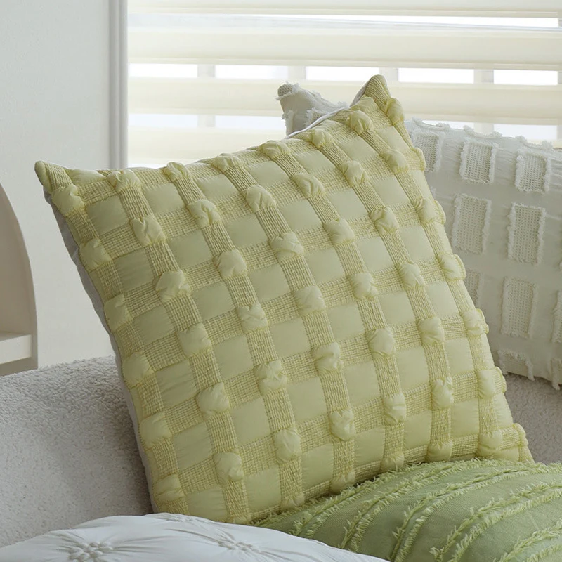Decorative cushion cover with hand-knotted grid structure Stornfield